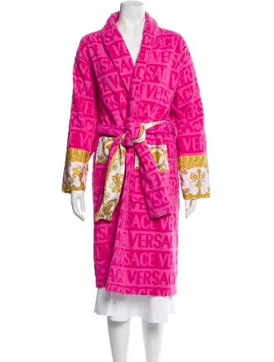 Pre-owned Versace Printed Embroidered Accent Robe In Pink