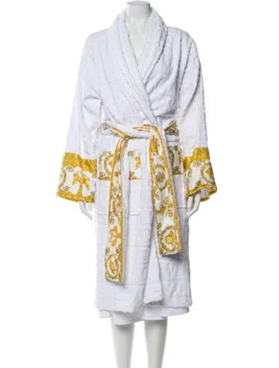 Pre-owned Versace Printed Embroidered Accent Robe In White