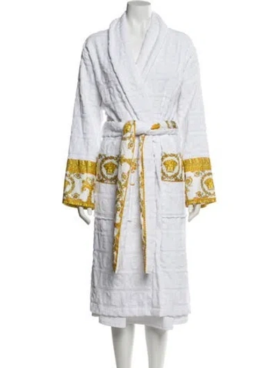 Pre-owned Versace Printed Embroidered Accent Robe In White