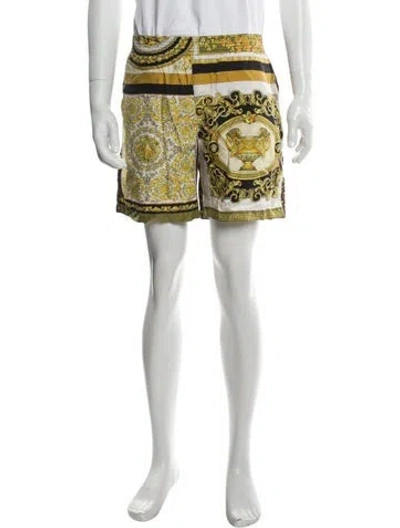 Pre-owned Versace Printed Flat Front Shorts In Yellow