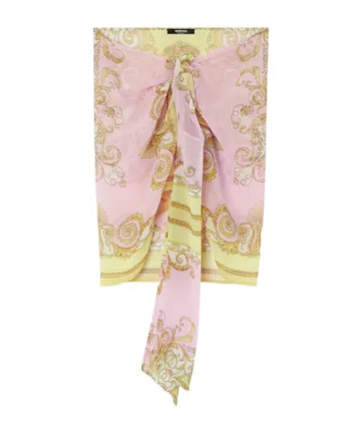 Versace Printed Foulard Skirt In Brown