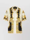 Versace Coral Teater White Bowling Shirt With Cuban Collar And All-over Print In Silk Man In Neutral