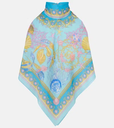 Versace Printed Halterneck Cotton And Silk Top