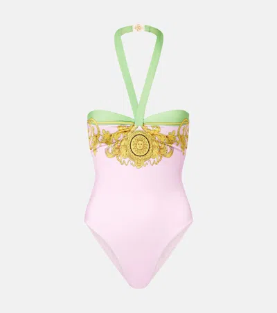 Versace Printed Halterneck Swimsuit In Multi