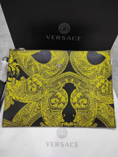Versace Printed Handbag In Green