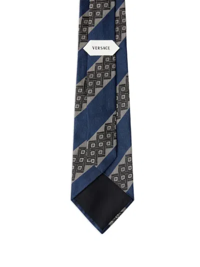 Versace Printed Jacquard Silk Tie In Blue