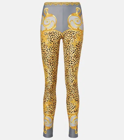 Versace Printed Jersey Leggings In Multi
