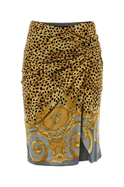 Versace Skirt Cheetah Foulard On Responsible Heavy Viscose Liquid Jersey In Yellow