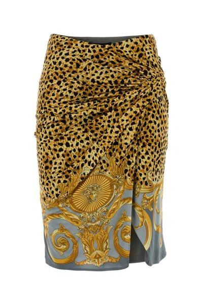 Versace Skirt Cheetah Foulard On Responsible Heavy Viscose Liquid Jersey In Yellow