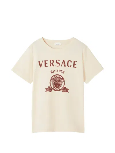 Versace Kids' Printed Jersey T-shirt In Neutral