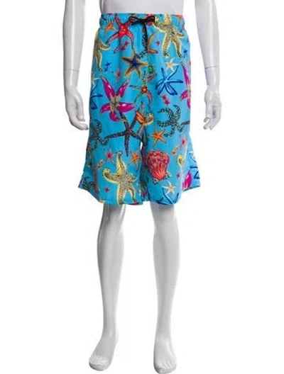 Pre-owned Versace Printed Jogger Shorts In Blue