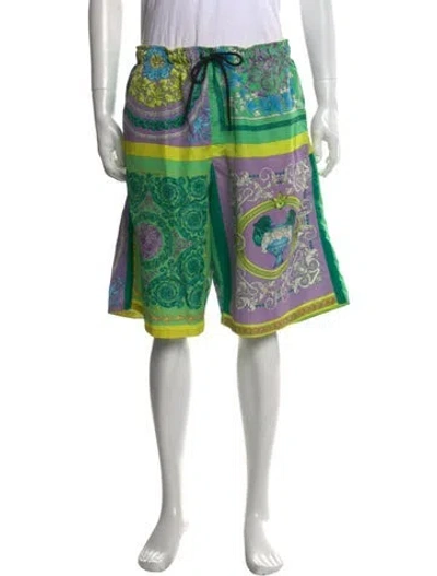 Pre-owned Versace Printed Jogger Shorts In Green