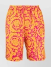 Versace Barocco Silhouette-print Silk Shorts In Orange