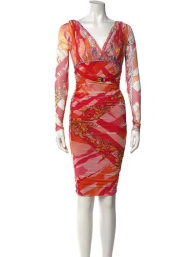 Pre-owned Versace Printed Knee-length Dress In Orange