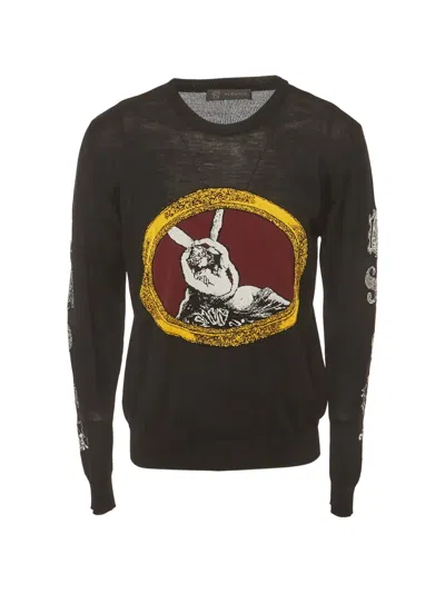 Pre-owned Versace Printed Knit Sweater In Black