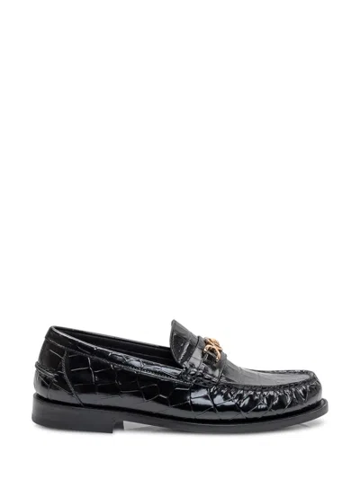 Versace Printed Leather Loafer In Black