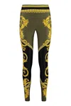 Versace Baroque Print Lycra Leggings In Green