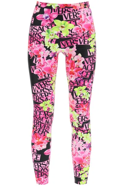 Versace Floral-print Leggings In Multicolor