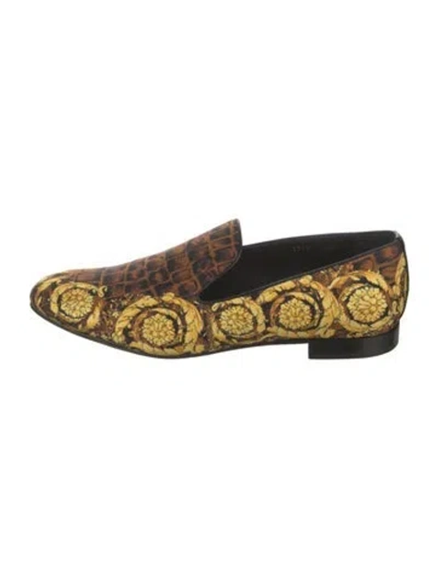 Pre-owned Versace Printed Loafers In Brown