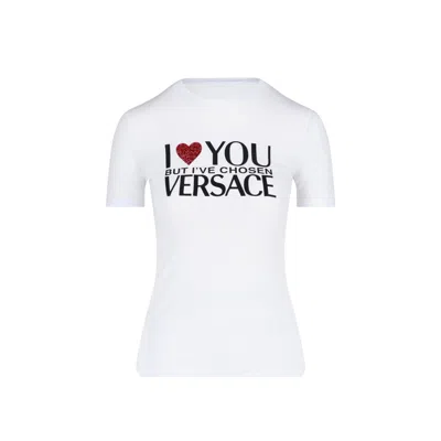 Versace Crystal-embellished Slogan T-shirt In White