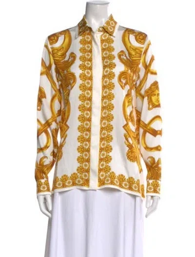 Pre-owned Versace Printed Long Sleeve Blouse In Yellow
