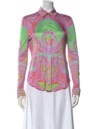 Pre-owned Versace Printed Long Sleeve Button-up Top In Pink
