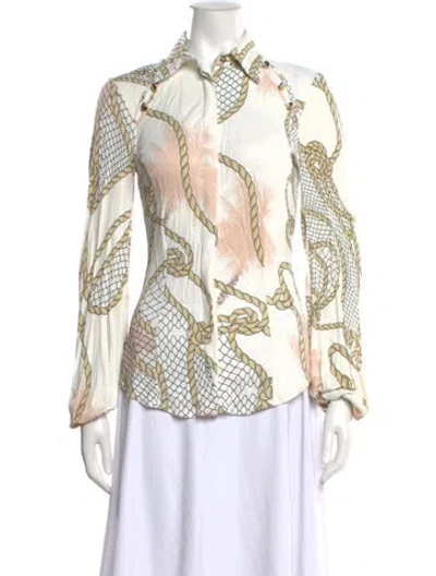 Pre-owned Versace Printed Long Sleeve Button-up Top In White