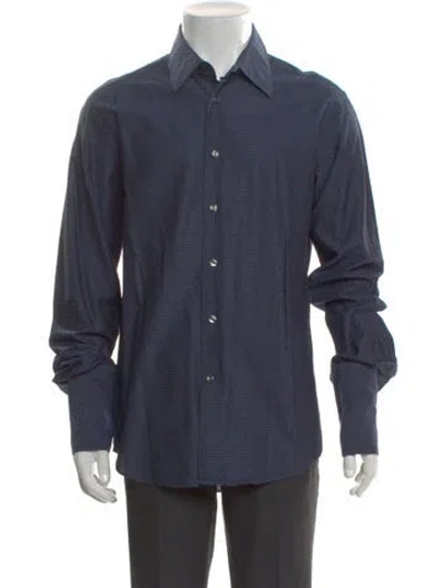 Pre-owned Versace Printed Long Sleeve Dress Shirt In Blue