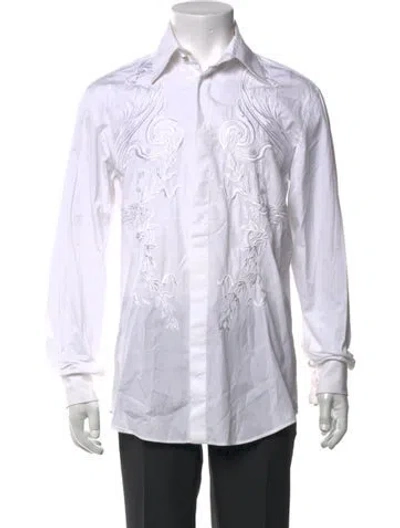 Pre-owned Versace Printed Long Sleeve Dress Shirt In White