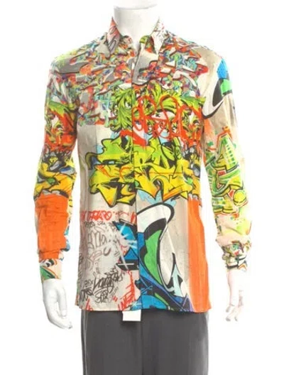 Pre-owned Versace Printed Long Sleeve Shirt In Orange