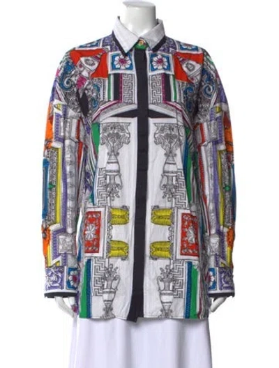 Pre-owned Versace Printed Long Sleeve Tunic In White