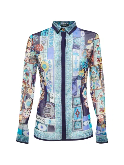 Pre-owned Versace Printed Long-sleeve Shirt In Blue