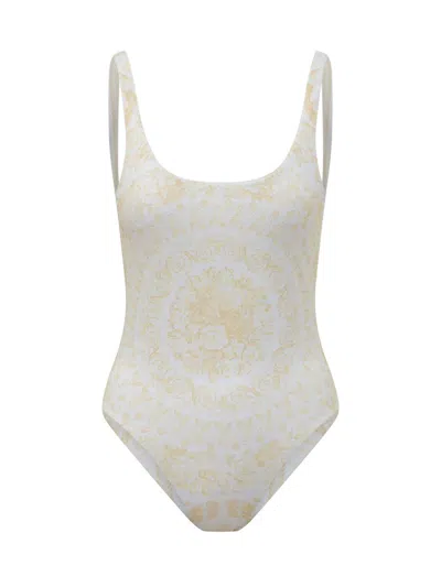 Versace Printed Lycra One-piece Swimsuit In Charge In Neutral