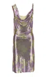 Versace Printed Metallic Mesh Knee-length Dress In Purple