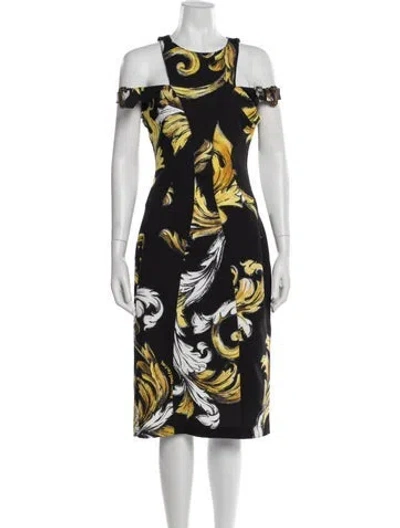 Pre-owned Versace Printed Midi Length Dress W/ Tags In Black