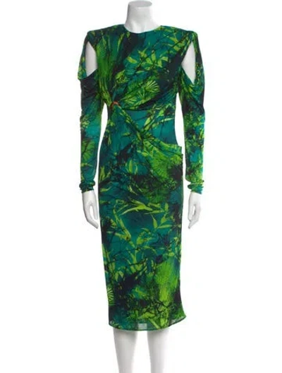 Pre-owned Versace Printed Midi Length Dress W/ Tags In Green