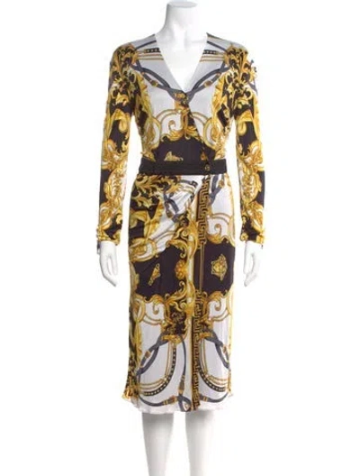 Pre-owned Versace Printed Midi Length Dress In White