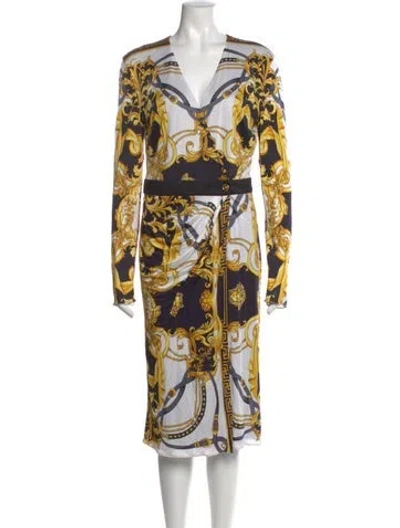 Pre-owned Versace Printed Midi Length Dress In White