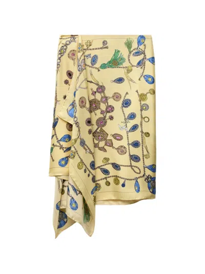 Versace Printed Silk Twill Midi Skirt In Yellow