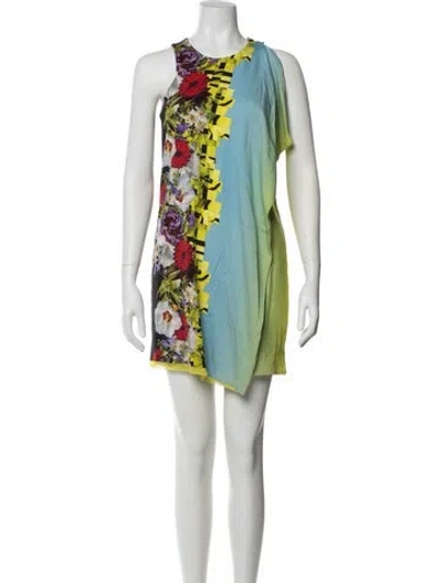 Pre-owned Versace Printed Mini Dress In Blue