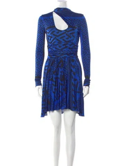 Pre-owned Versace Printed Mini Dress In Blue