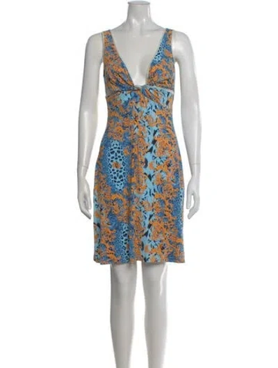 Pre-owned Versace Printed Mini Dress In Blue