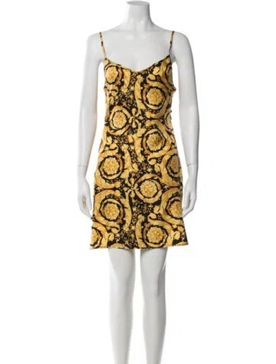 Pre-owned Versace Printed Mini Dress In Brown