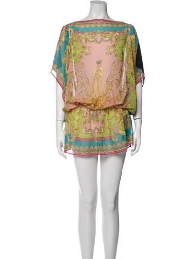 Pre-owned Versace Printed Mini Dress In Green