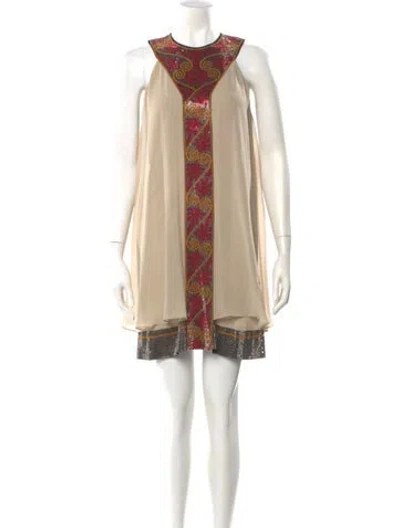 Pre-owned Versace Printed Mini Dress In Neutral