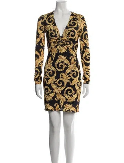 Pre-owned Versace Printed Mini Dress W/ Tags In Black