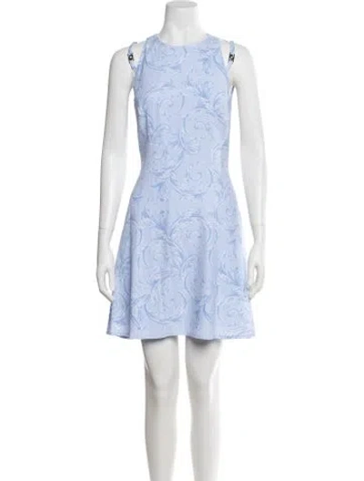 Pre-owned Versace Printed Mini Dress W/ Tags In Blue