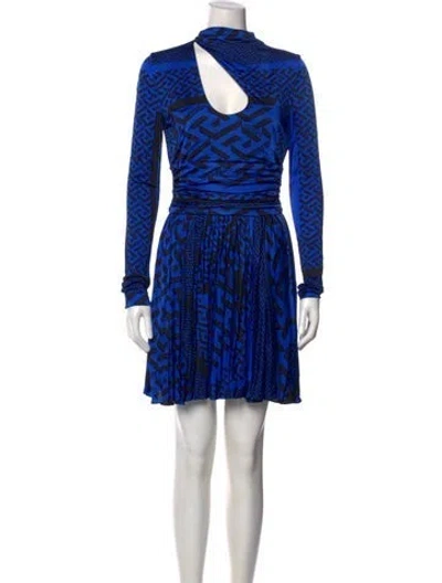 Pre-owned Versace Printed Mini Dress W/ Tags In Blue