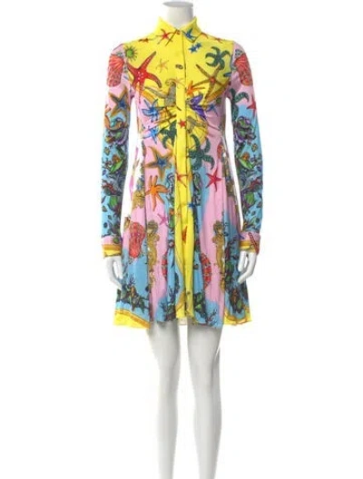 Pre-owned Versace Printed Mini Dress In Yellow