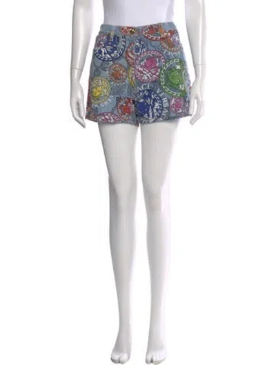 Pre-owned Versace Printed Mini Shorts In Green